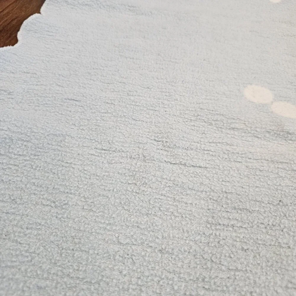 Vintage 1950s‎ Baby Blanket Reversible Blue White Scalloped Edge Circles Fleece